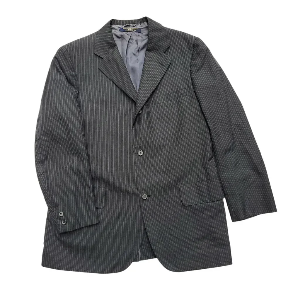 VTG Brooks Brothers 2pc Suit Wool Poly Gray Pinstripe Jacket 41ML Pants 37x27
